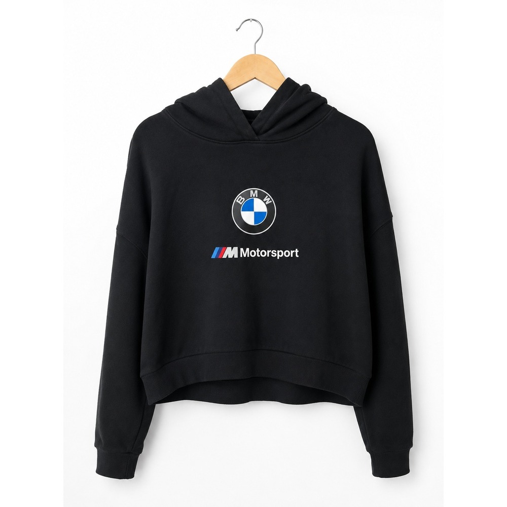 Puma BMW M Motorsport Cropped Hoodie Black Womens Large BMW Racing Pullover